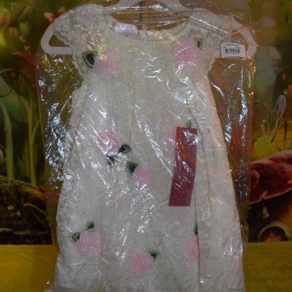 Biscotti Pink Floral-Accent Flutter-Sleeve Dress - Picture 1 of 9